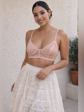 NWT $38 Free People Sheer Pink Frosting Bralette – Size L